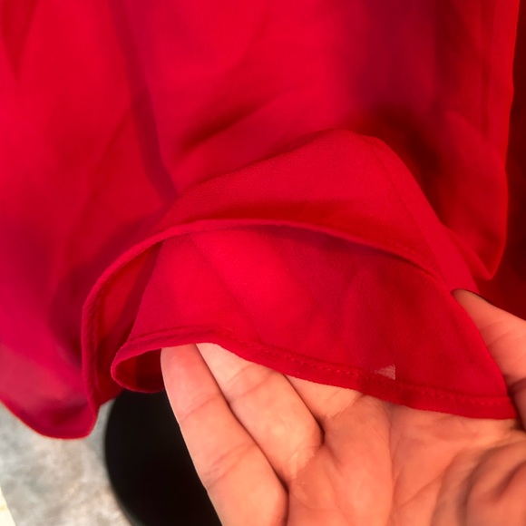 White House Black Market Red Tie-Neck Blouse Sz 6 | Holiday Elegance Top - Picture 6 of 15